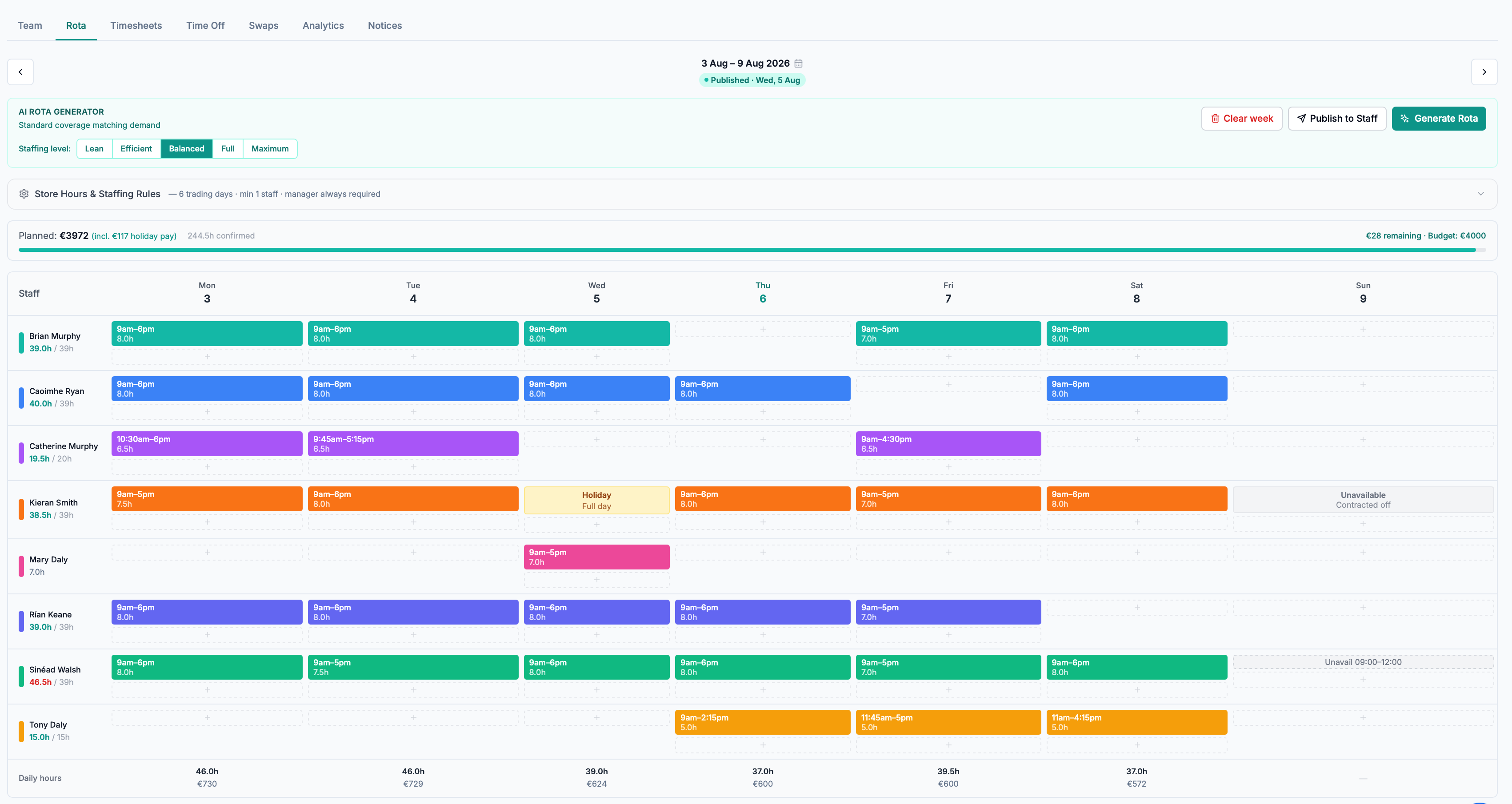 Revenop AI Rota Generator โ weekly rota built to budget in seconds